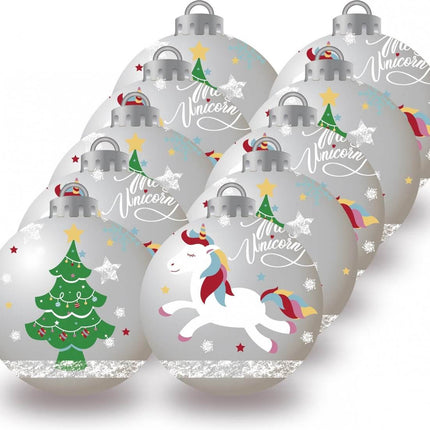 Einhorn Weihnachtsbaumkugeln 6 cm Pack 10 Silber