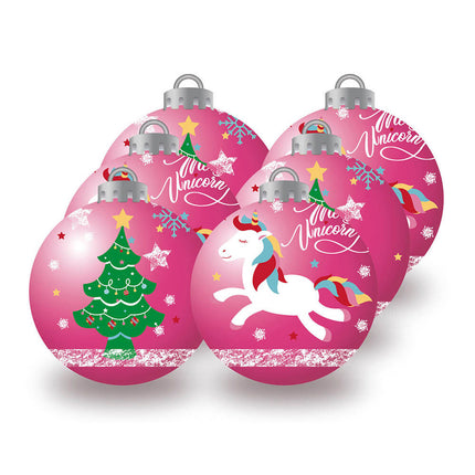 Einhorn Weihnachtsbaumkugeln 8 cm Pack 6 Pink 