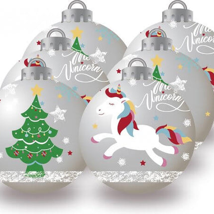 Unicorn balls Christmas tree 8cm Pack 6 Silver