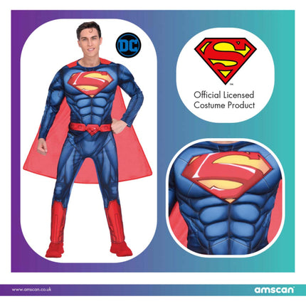 Superman Costume Uomo Carnevale Deluxe Adulti Fancy Dress