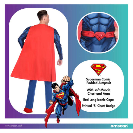 Superman Costume Uomo Carnevale Deluxe Adulti Fancy Dress