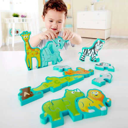 Rompecabezas gigante de los animales de madera de la infancia 3D con el alfabeto