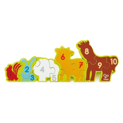 Drewniane puzzle 10 elementów Liczby i zwierzęta gospodarskie