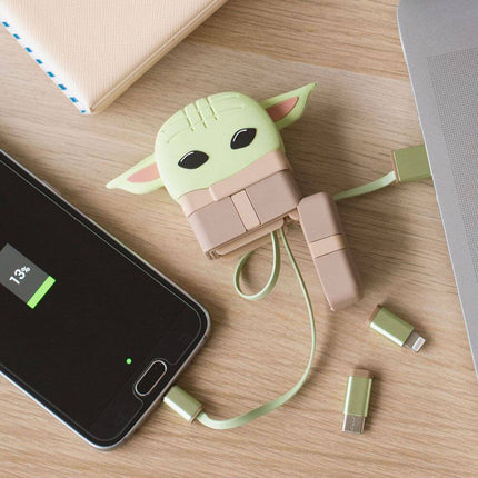 Star Wars The Mandalorian PowerSquad Flip Retractable Cable 3in1 The Child Adapter USB - Micro USB Type c